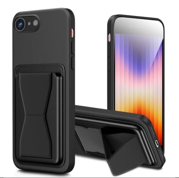 iPhone 16E 5G ケース カード収納 スタンド付き アイフォン16e スマホケース バンド付き 耐久 滑り止め 黒
