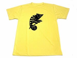 イエロー　カメレオン ドライ Tシャツ 切り絵 グッズ 爬虫類 ペット 黄色