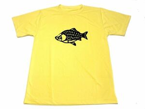 イエロー　ヘラブナ 切り絵 ドライ Tシャツ グッズ 釣り へら釣り 箆鮒 黄色