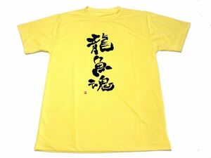 イエロー　龍魚魂 ドライＴシャツ アロワナ アジアアロワナ グッズ 書道 筆文字 黄色