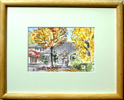 Nr. 7481 Spätherbst-Annäherung (Sano Yakuyoke Daishi) / Chihiro Tanaka (Vier Jahreszeiten-Aquarell) / Kommt mit einem Geschenk, Malerei, Aquarell, Natur, Landschaftsmalerei
