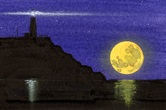 N° 7457 Pleine Lune coulant sur le Cap / Chihiro Tanaka (Aquarelle des Quatre Saisons) / Livré avec un cadeau, Peinture, aquarelle, Nature, Peinture de paysage