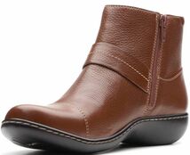 送料無料 Clarks 24.5cm ブーツ レザー 革 ダークタン ブラウン ウエッジ ジッパー ブーティー ローファー フラット スニーカー ST65_画像6