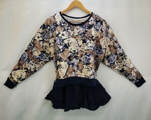 ap2189 △ 新品 ● GRAZIE グレイジー カットソー M 紺 付け裾 花柄 総柄 華やか フィッシュテール スリット プリント 上品 フェミニン 