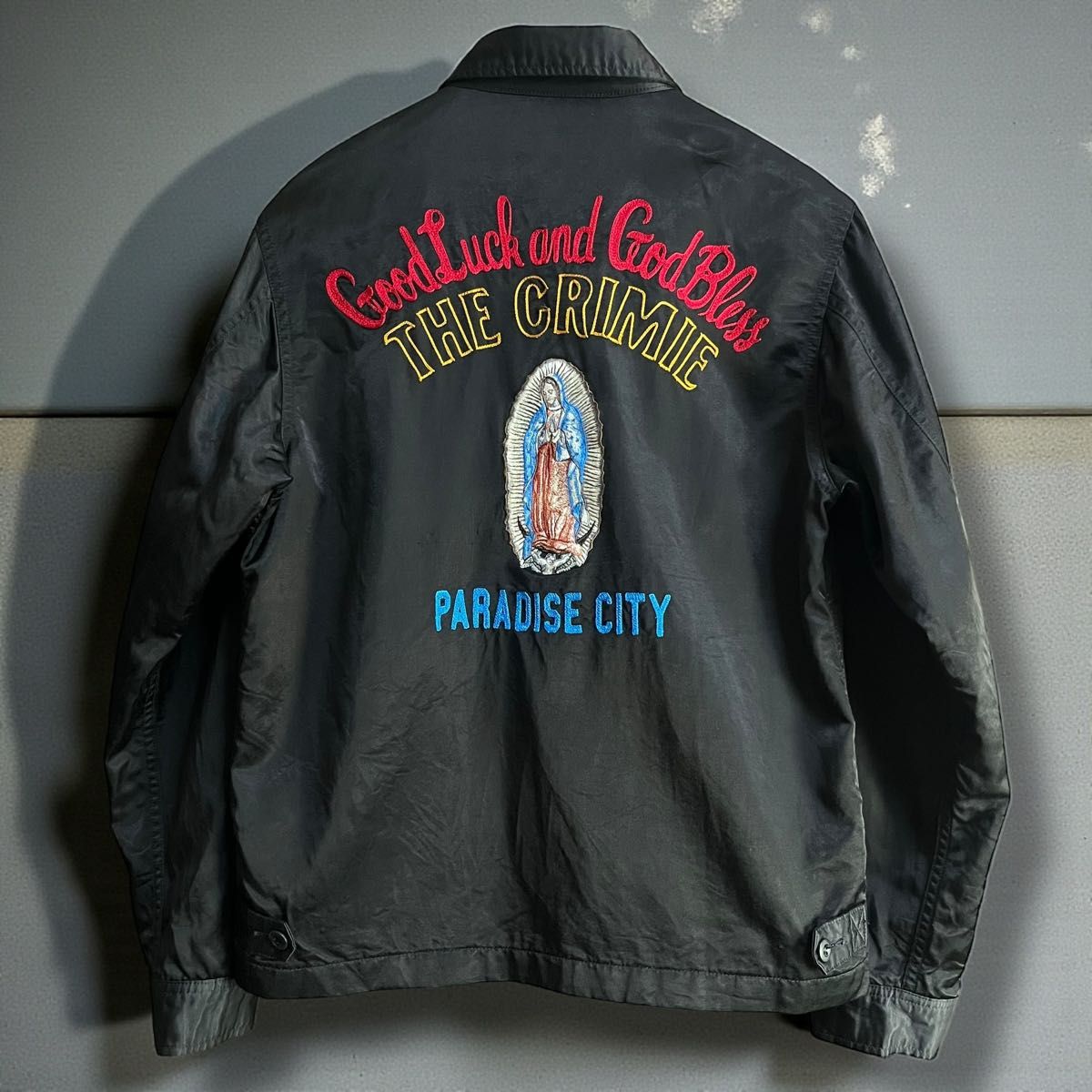 THE CRIMIE スーベニアシャツ　ジップジャケット M ベトジャン風 黒 刺繍 古着 バック刺繍