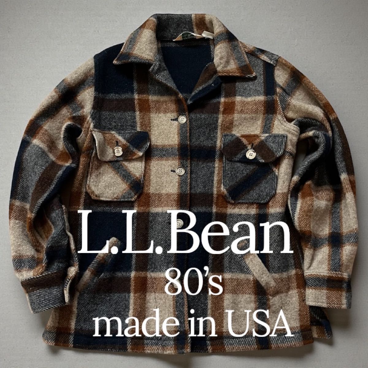 80s L.L.Bean ウールシャツジャケット USA製 オープンカラー S エルエルビーン ヴィンテージ アメリカ製