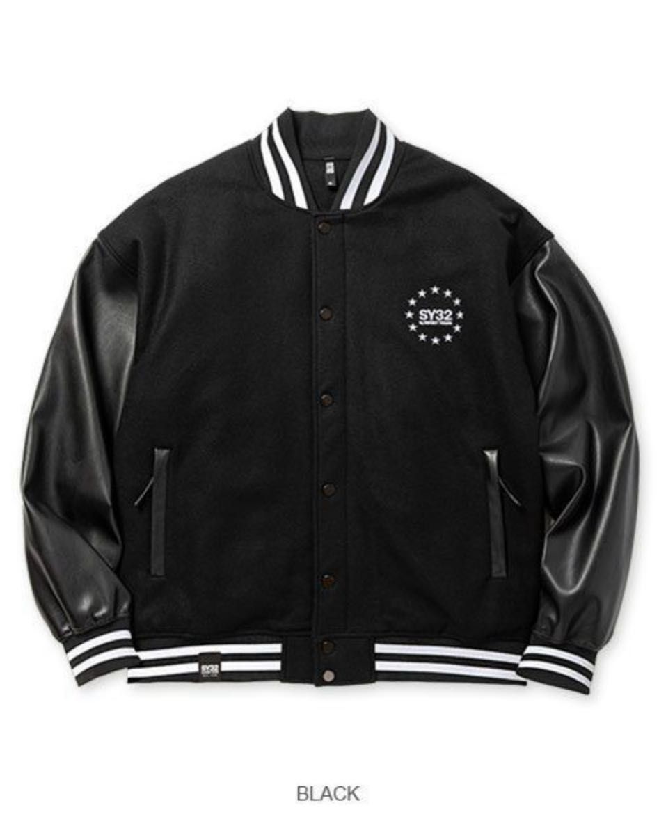 SY32 by sweet years ジャケット スタジャン ウール M 黒 Varsity JACKET 刺繍 ブラック