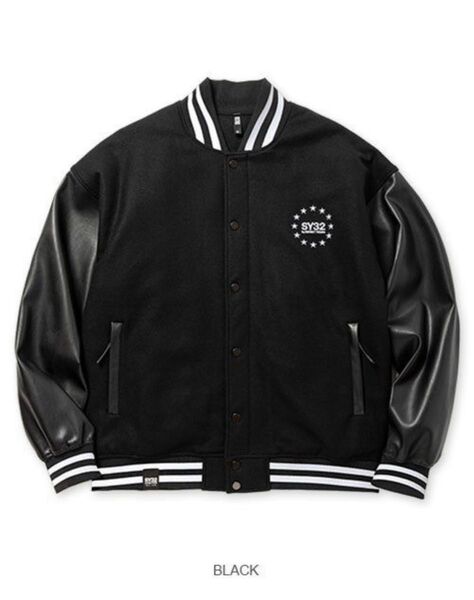 SY32 by sweet years ジャケット スタジャン ウール M 黒 Varsity JACKET 刺繍 ブラック