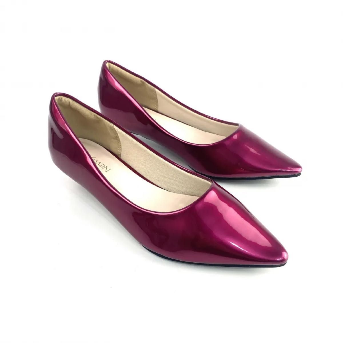 【新品未使用】3cmローヒールタイプのパンプス パープルエナメル 22cm