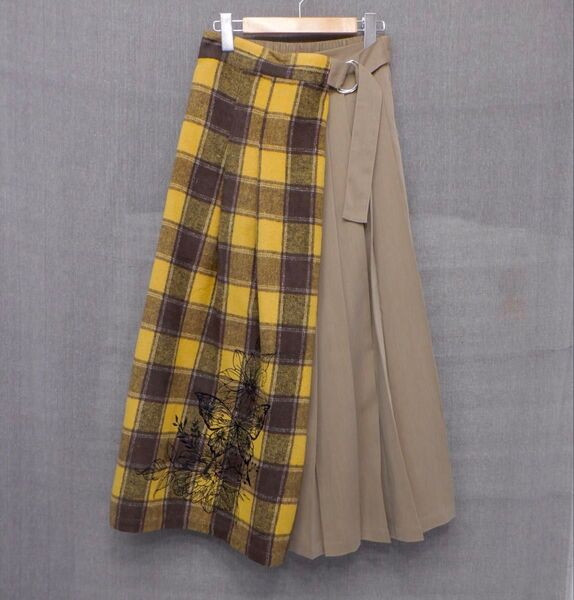 *スカラー 533232:チェック柄×プリーツ 巻きスカート風パンツ