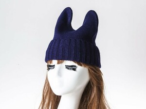 プチデビル ファッション 小悪魔 猫耳 ニット帽 ニットキャップ#ダークブルー