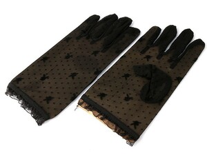 レース 水玉 透明感 日焼け止め UVカット ショート 手袋#ブラック