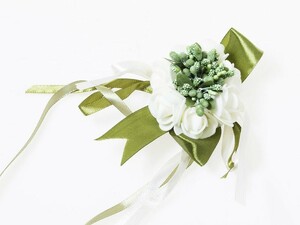 ウェディング 花嫁 発表会など 造花 リストレット ブレスレット リストブーケ TYPE.C#グリーン
