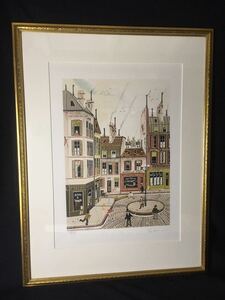 【Eugene Valentin】ユージン　バレンティン　Paris Scene パリのシーン　リトグラフ 119/250 H=76.2cm×W=58.2cm 大判　風景画