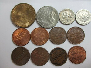 M-439 アメリカ硬貨　1ドル2000年1枚　25セント1776・1976年1枚ONE DIME2枚　1セント8枚　合計12枚 
