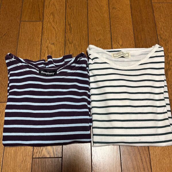 レディース ボーダー 長袖 カットソー Tシャツ 2枚セット M