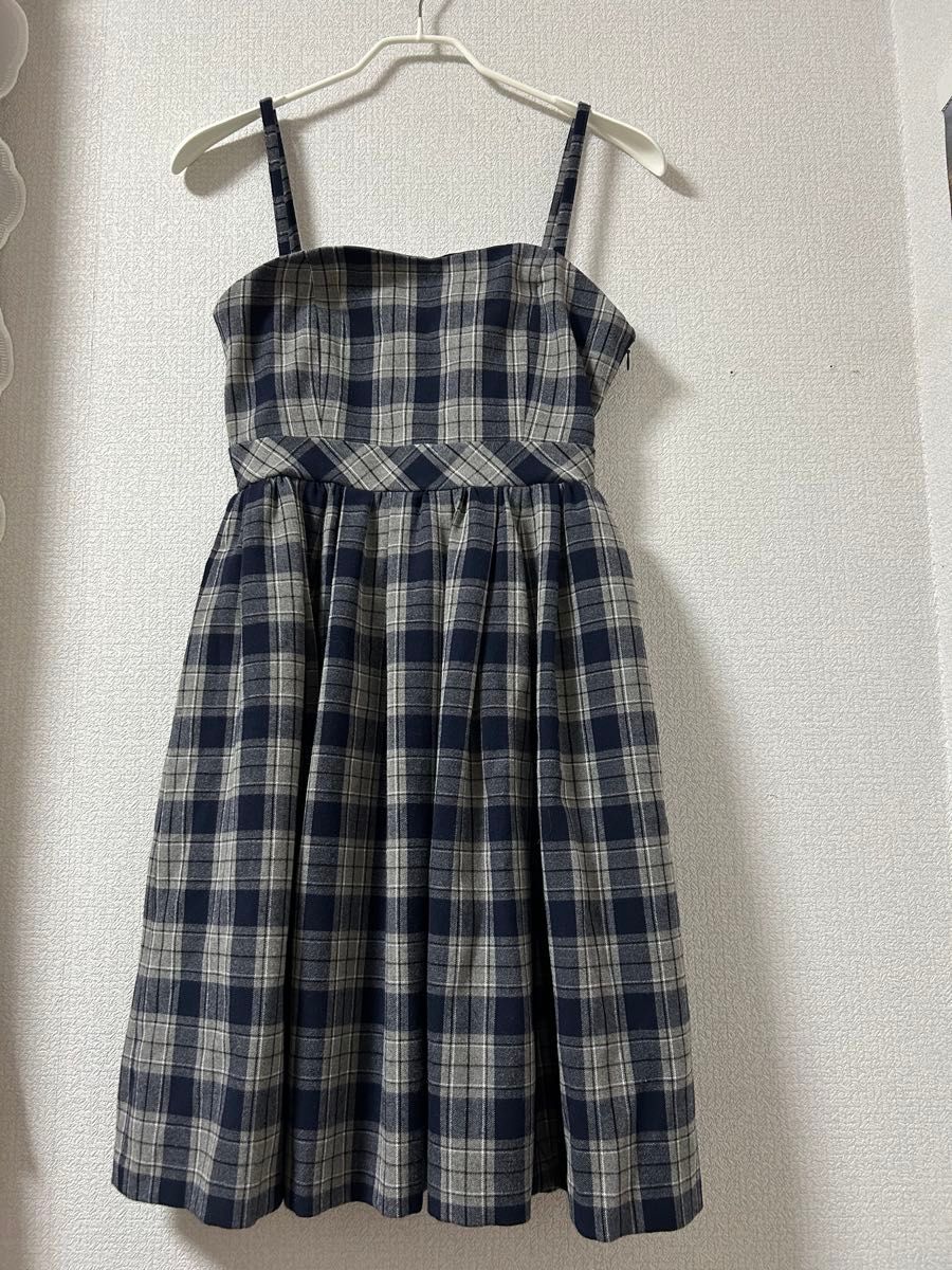 Feroux チェック柄キャミソールワンピース ネイビー グレー