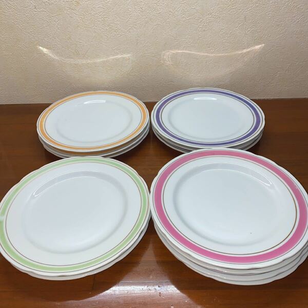 食器 お皿 12枚セット ピンク グリーン ブルー イエロー ４色カラー