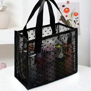 ハートパターン メッシュ スクエアバッグ レディース カジュアル 軽量 可愛い ブラック 黒556810