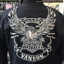 バンソン VANSON NVSI-2102 イーグル刺繍 デニムジャケット Gジャン Lサイズ ブラック バイカーウェア アウトローMC_画像6