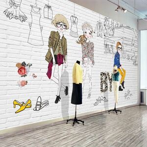 カスタム写真の壁紙手塗装漫画衣料品店ポスター壁画背景の壁の装飾画不織布壁紙