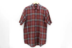 [ rare goods ]BURBERRY LONDON flax hemplinennova check shirt L short sleeves wine red noba dark red wine Burberry London 