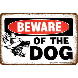 A311　メタル　サイン　ブリキ　看板　金属 製　プレート　店舗　注意　警告　危険　防犯　動物　ペット　犬　番犬　猛犬　シェパード 3931