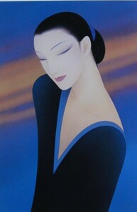 Art hand Auction 鶴田 一郎, 【夕焼けと女】, 希少画集画, 状態良好, 美人画, 四季, 新品額 額装付, 送料無料, 美術品, 絵画, 人物画