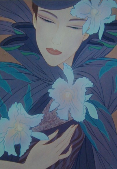 Ichiro Tsuruta, [Cattleya], Rare art book, In good condition, Portrait of a beautiful woman, Four Seasons, New frame with frame, free shipping, Artwork, Painting, Portraits