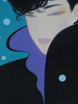 鶴田 一郎、【黒いコート】、希少画集画、状態良好、美人画、四季、新品額 額装付、送料無料_画像5