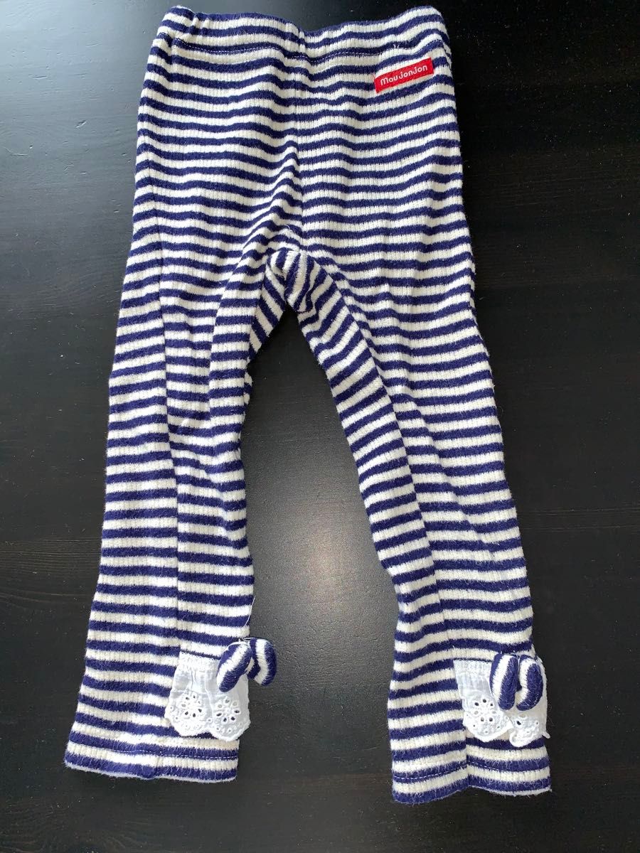 Moujonjon ムージョンジョン レース リボン ボーダー レギンス 95