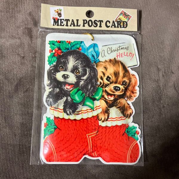 METAL POST CARD クリスマス 子犬 ポストカード