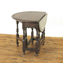 1900年頃　ゲートレッグテーブル　折り畳み式テーブル　引き出し付き　サイドテーブル　イギリス　アンティークフレックス　56012_画像1