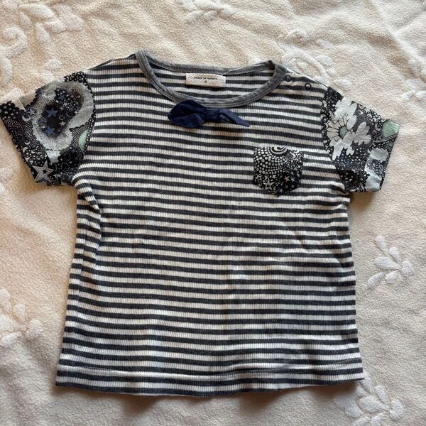 ボーダーTシャツ リボン付き ポケット付き 90