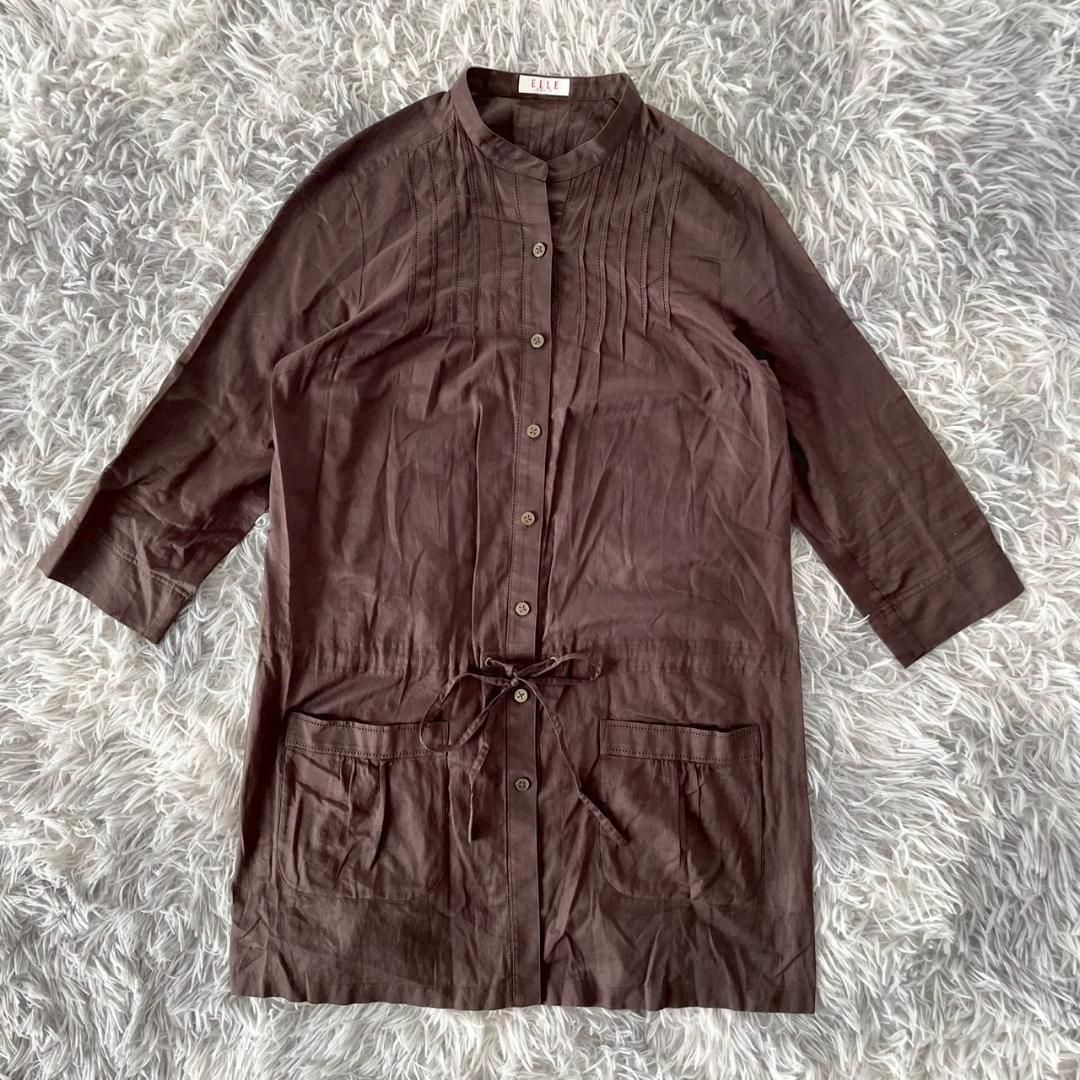 『ELLE』七分袖シャツ　ブラウス　チュニック　ウエストドローストリング(M)