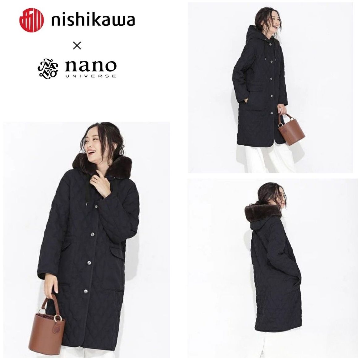 nano universe 西川ダウン キルティングフードコート ダウン ボア ネイビー 40 L