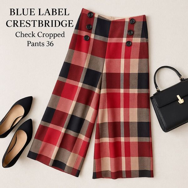 ブルーレーベルクレストブリッジ ☆チェック ワイドパンツ 36 ガウチョ