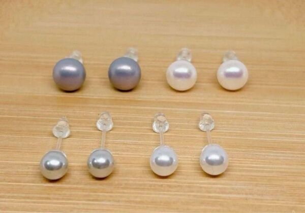 【802】パール系樹脂ピアス4ペア アレルギー対応 ポストピアス シンプルデザイン 一粒 オケージョン卒業式入学式お呼ばれ グレー