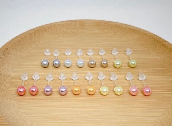 【780】樹脂ピアス9ペアセット 5mm玉 アレルギー対応 カラーパール スタッドピアス カラフル シンプル 一粒ピアス マルチ