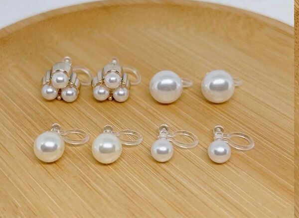 【790】樹脂パールノンホールピアス4ペア アレルギー対応イヤリング シンプルデザイン オケージョン セレモニースタイル