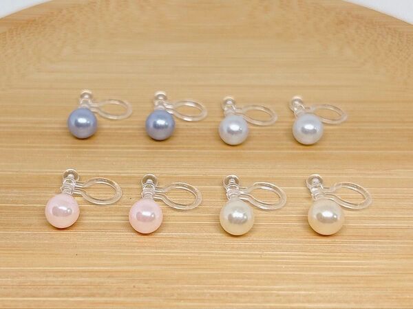 【794】樹脂パールノンホールピアス4ペア アレルギー対応イヤリング シンプル 一粒デザイン オケージョンセレモニーグレーゴールド