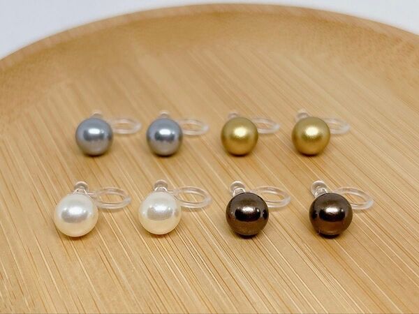 【803】樹脂パールノンホールピアス4ペア アレルギー対応イヤリング シンプル 一粒デザイン オケージョンセレモニーグレーゴールド