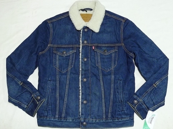 新品LEVISリーバイスDenimSherpaTruckerデニムシェルパジャケットM(S)ダークブルー白ボア\17600