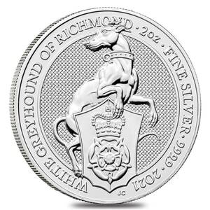 銀地金　2021 Great Britain 2 oz Silver Queen's Beasts White Greyhound of Richmond Coin 　2オンス銀貨