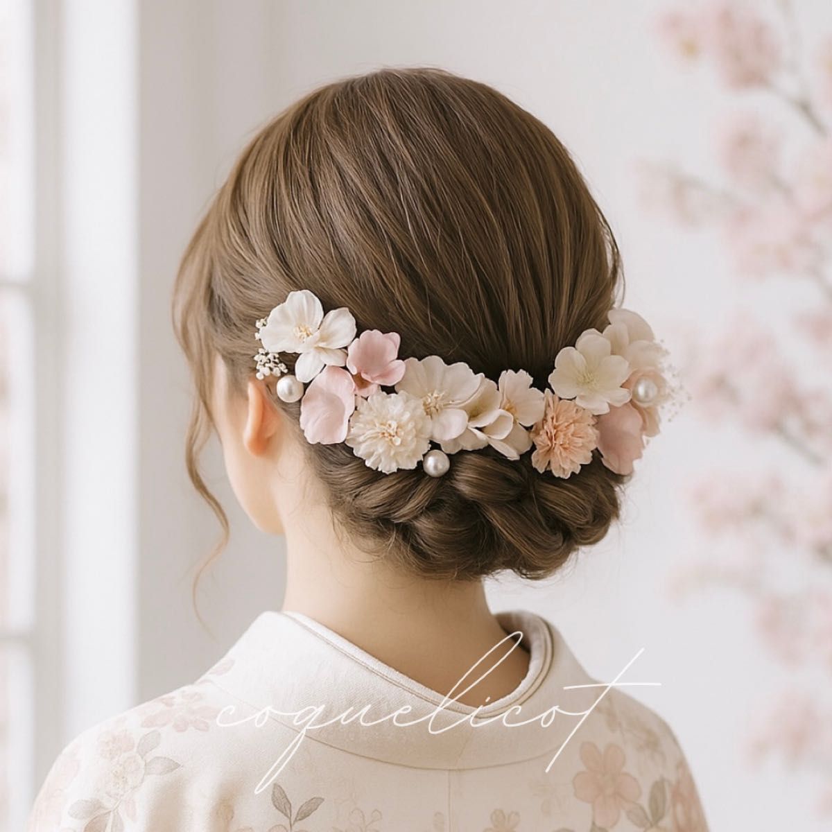 桜とマム 髪飾り ピンク ／卒業式 入学式 成人式 結婚式 ヘッドパーツ ウェディング ヘッドドレス