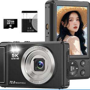 5K デジカメ 7200万画素 AFオートフォーカス 2.8 インチスクリーン 自撮り 笑顔検出 AFオートフォーカス 小型