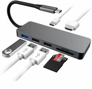 2019最新版 USB C ハブ　7ポート USB Type C ハブ　PD充電対応 超スリム USB C　4K HDMI出力 USB3.0 ハブ　SD/Micro SD カードリーダ