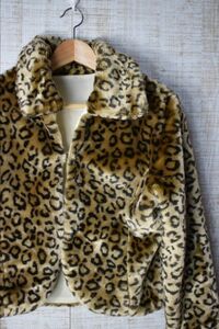 * old clothes eko fur fake fur coat jacket short Leopard pattern Brown tea [XS about ] *2792*