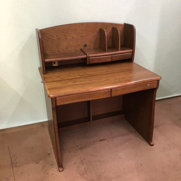 木製 デスク 勉強机 学習机 書斎机 上棚付き 引き出し付き ライトなし