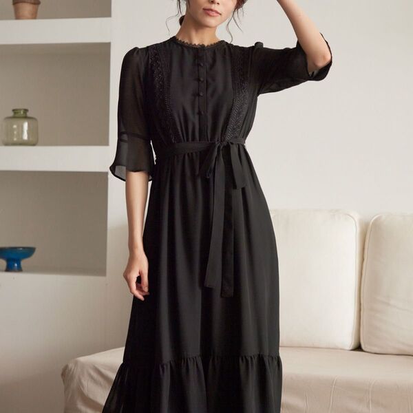結婚式ワンピースレースドレスロングドレス オケージョンパーティーお呼ばれ ブラック 3L 大きめサイズ フォーマル